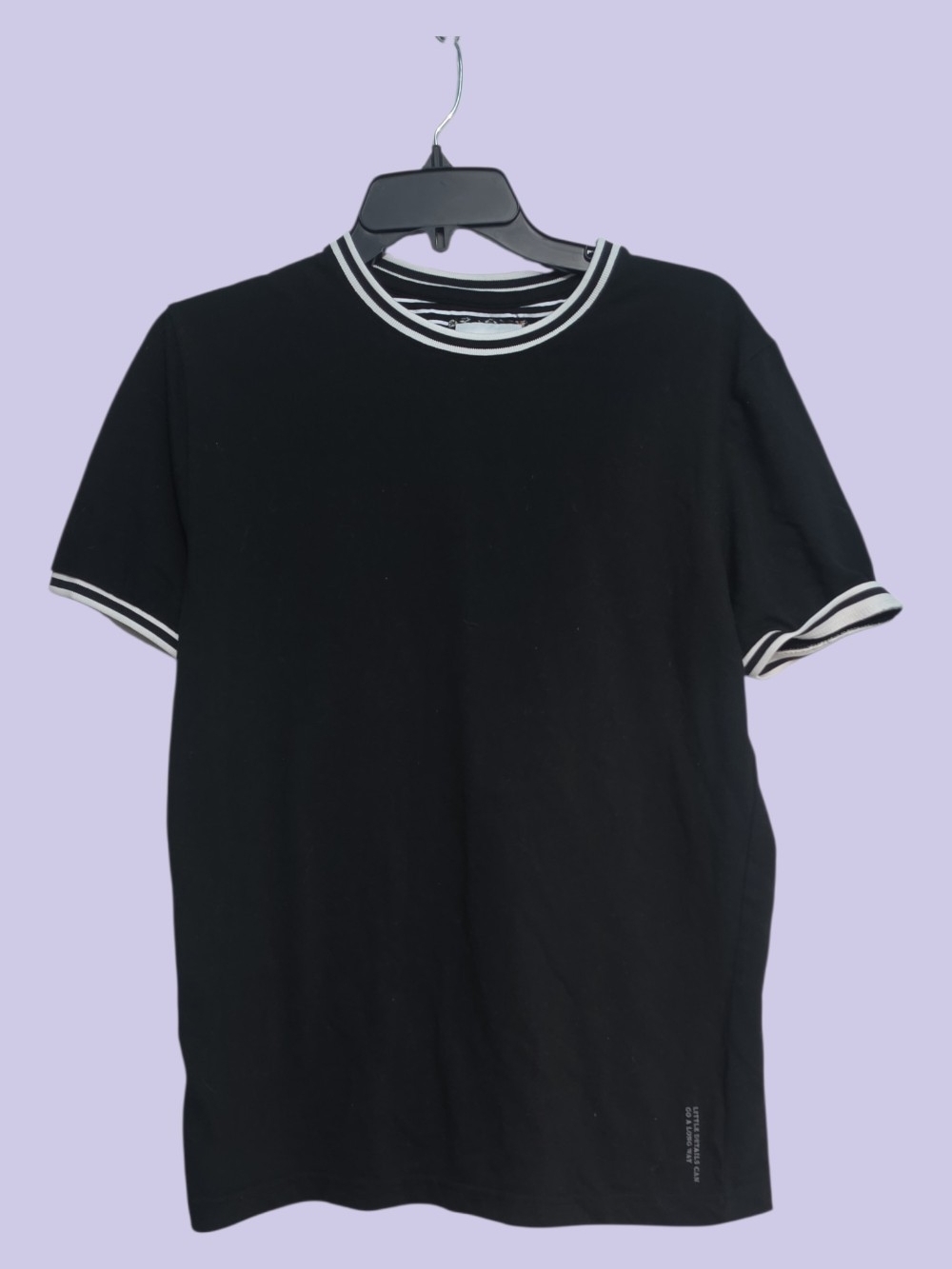 Denim & Flower Black Short Sleeve Tee with White Stripe Trim